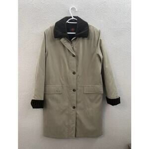 Womens Gallery Coat Size Medium Brown Zip Up Faux Fur Knee Length